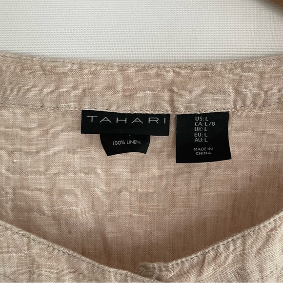 100% linen boxy short sleeve top dolman sleeve linen t-shirt size L Tahari - Picture 7 of 7